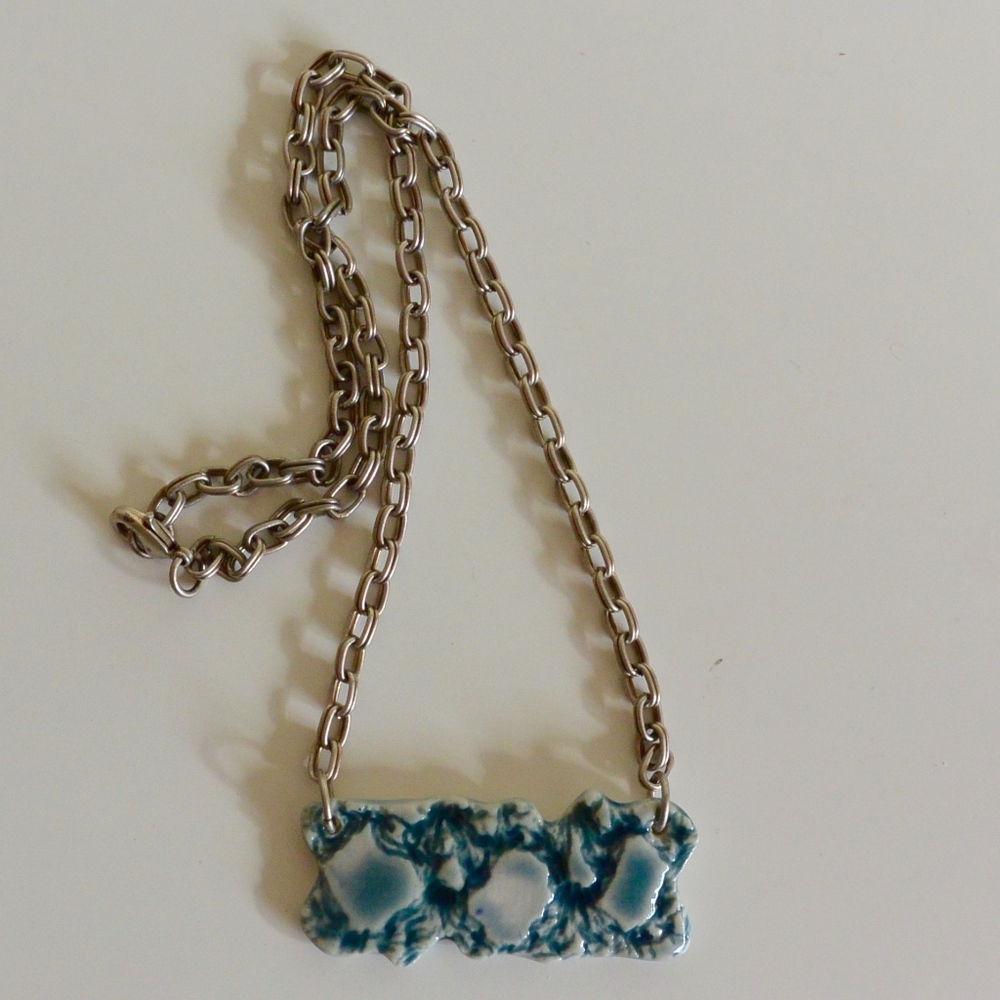 Handmade Porcelain Blue Glazed Necklace